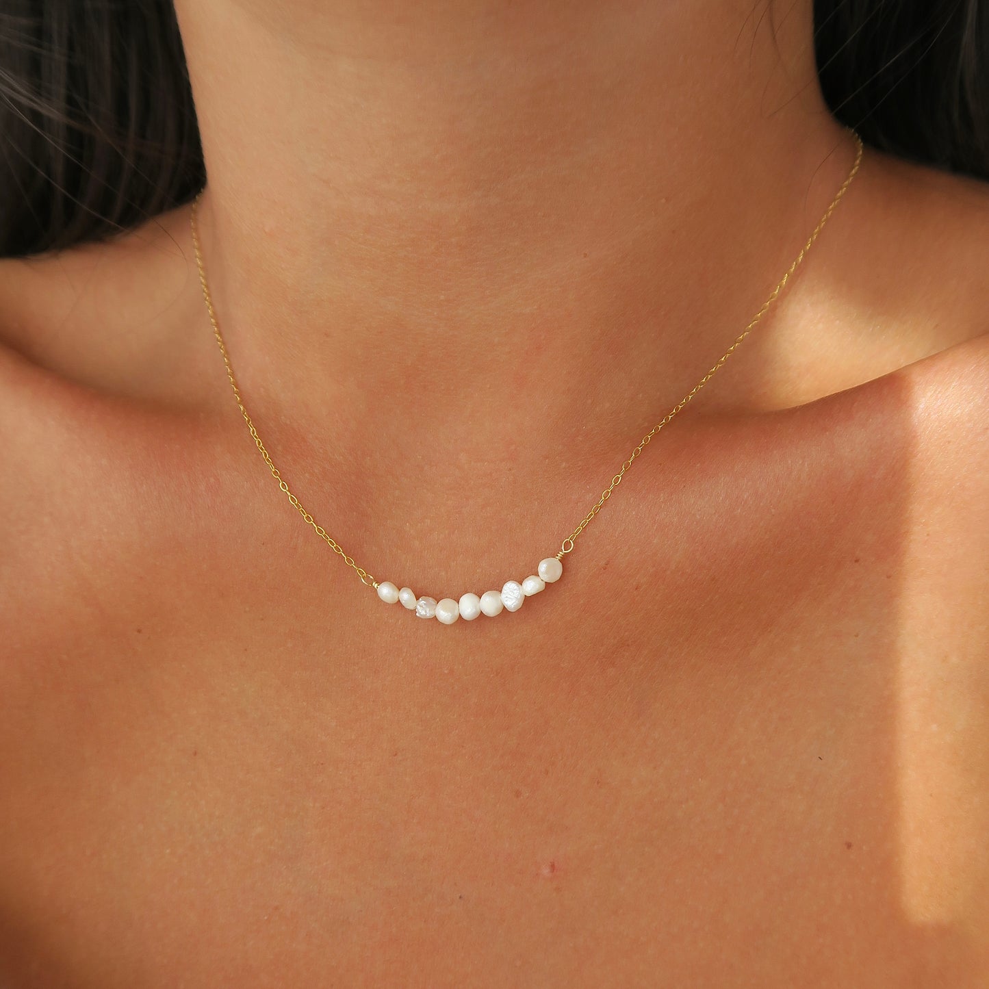 BAROQUE FRESHWATER PEARL STACK NECKLACE - Yellow Gold & Silver