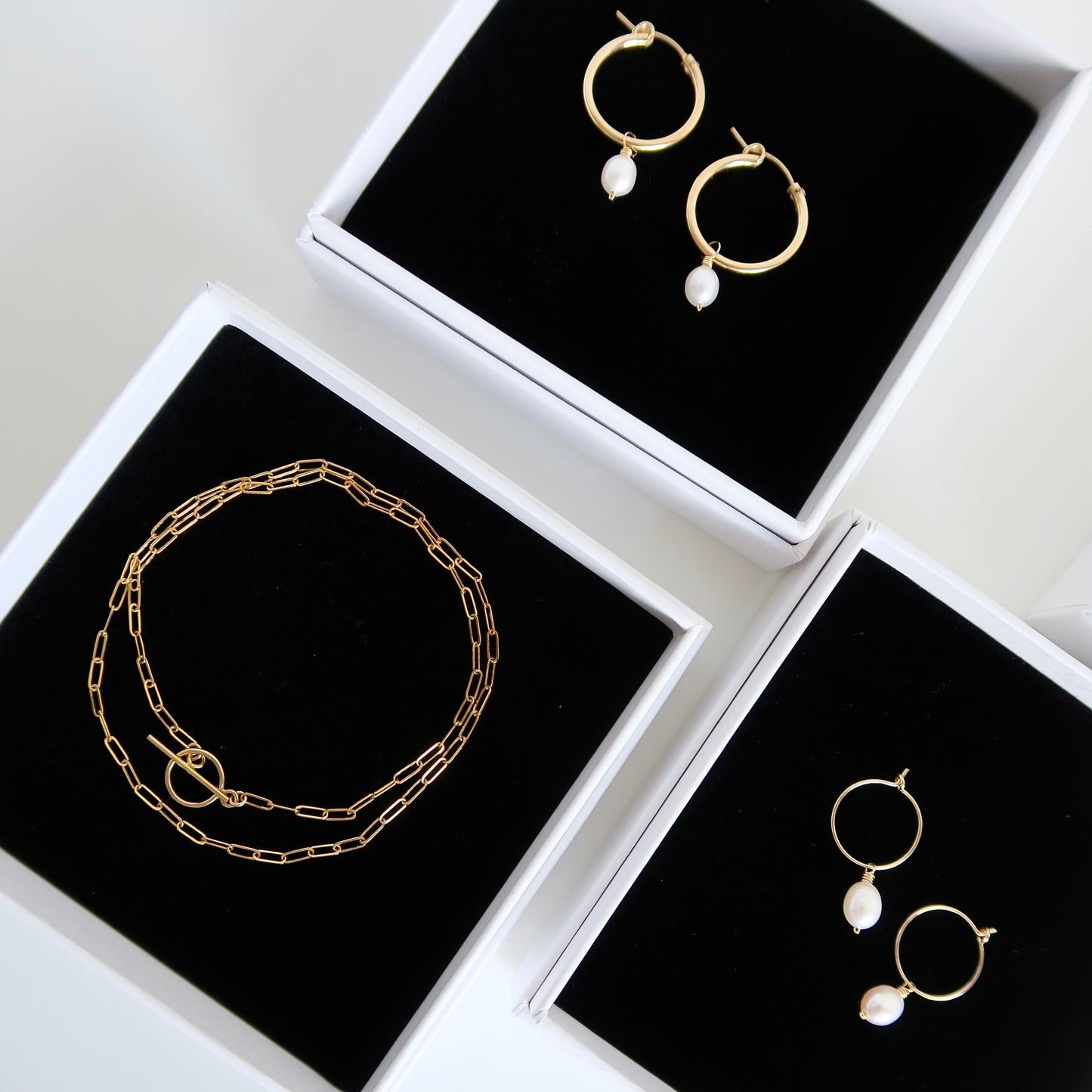 DAINTY FRESHWATER PEARL HOOP EARRINGS - Yellow Gold & Silver