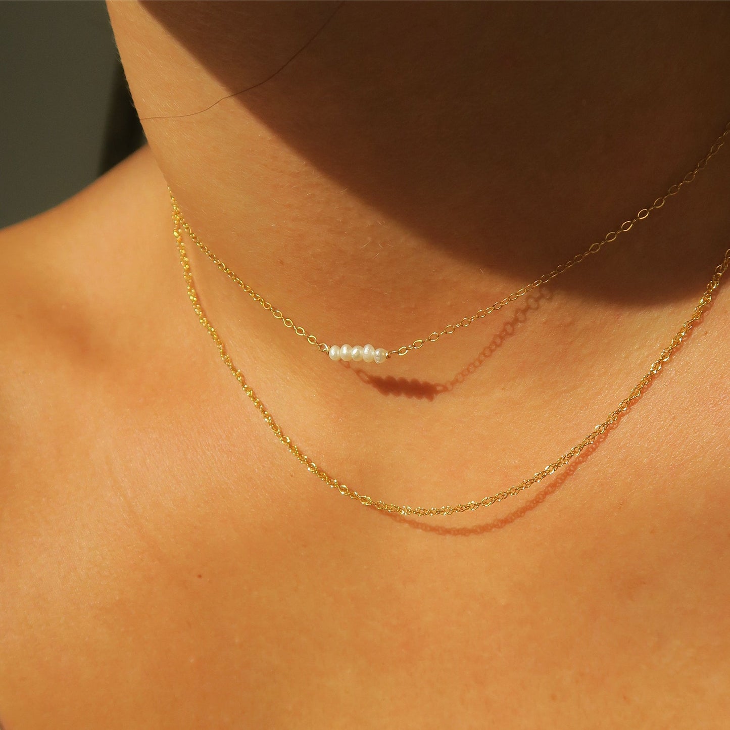 DAINTY FRESHWATER PEARL STACK SET - Yellow Gold & Silver