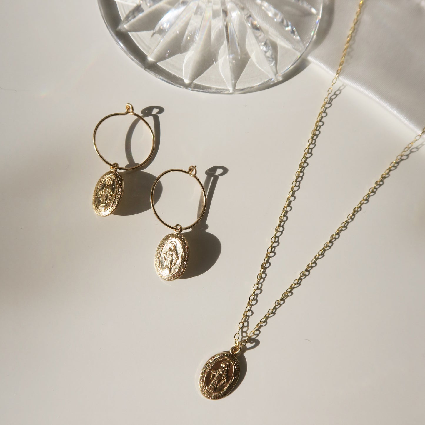 LITTLE PENDANT NECKLACE & EARRINGS SET - Yellow Gold & Silver (10% off)