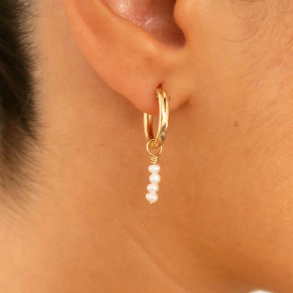 SMALL FRESHWATER PEARL STACK HOOPS - Yellow Gold & Silver