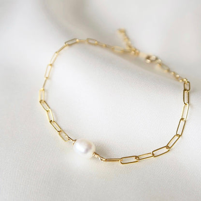 FRESHWATER PEARL CABLE BRACELET - Yellow Gold