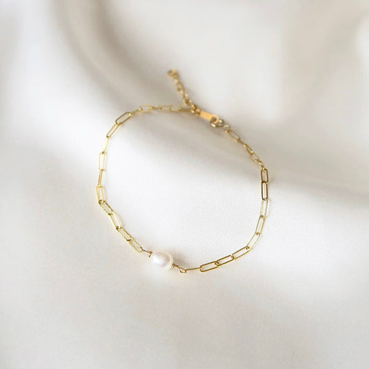 FRESHWATER PEARL CABLE BRACELET - Yellow Gold