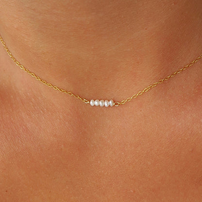 DAINTY FRESHWATER PEARL STACK NECKLACE - Yellow Gold & Silver
