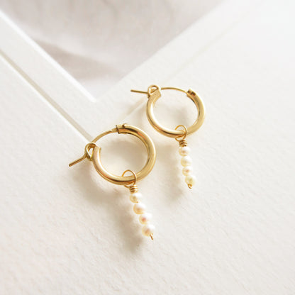 SMALL FRESHWATER PEARL STACK HOOPS - Yellow Gold & Silver