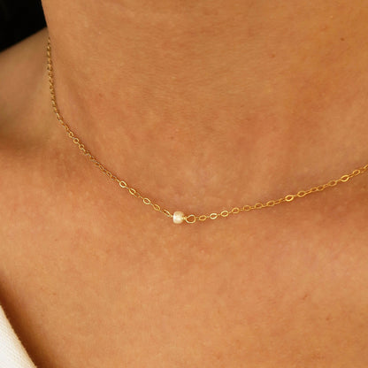 TINY FRESHWATER PEARL NECKLACE - Yellow Gold & Silver