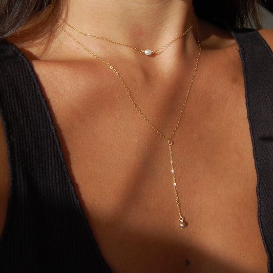 SINGLE BEAD DROP NECKLACE - Yellow Gold & Silver